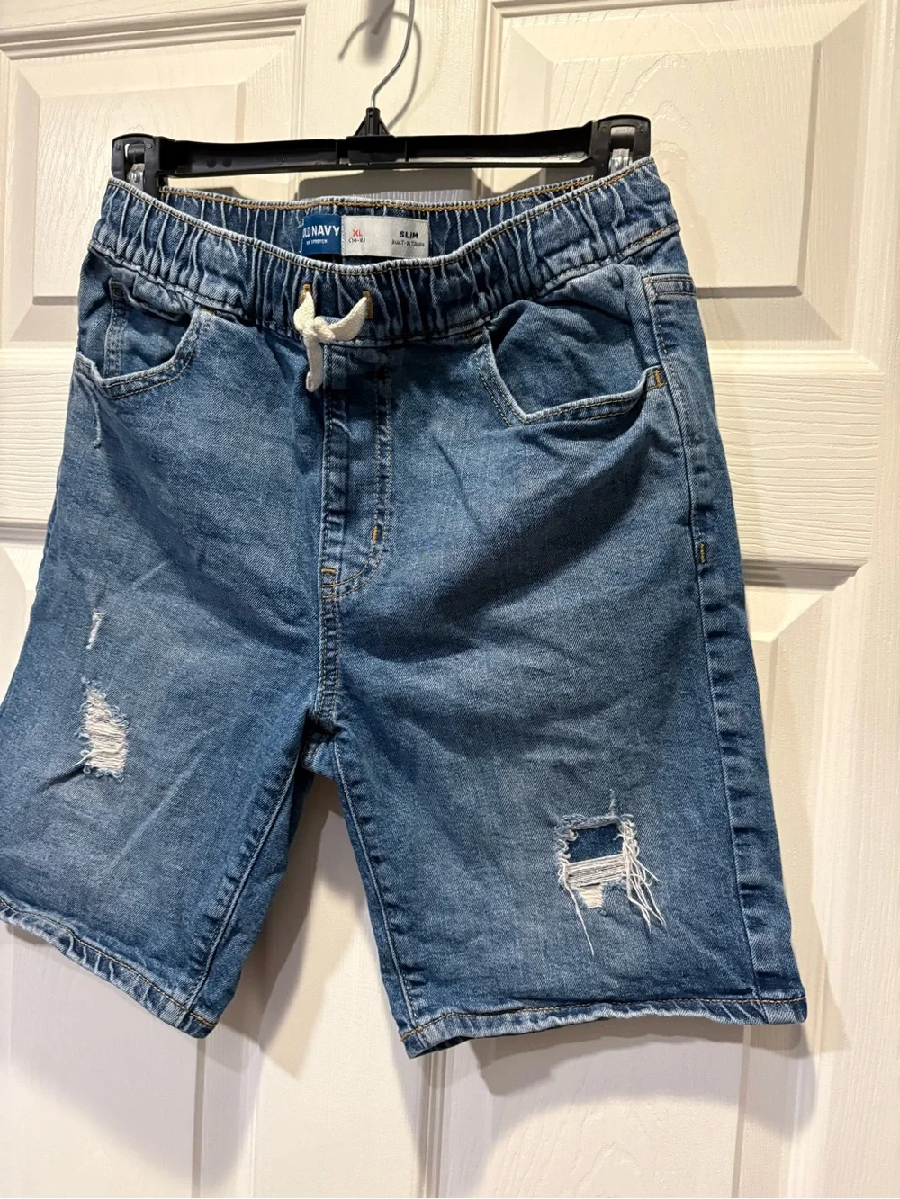 Old Navy Big Kid’s Medium Blue Distressed Denim Drawstring Slim Shorts